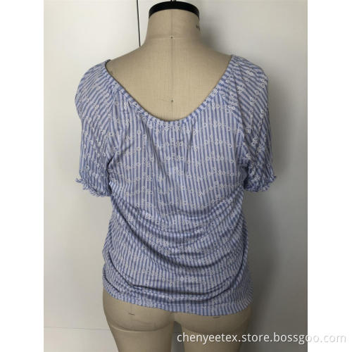 Round neck checked with short sleeves